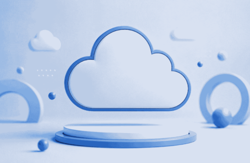 Abstract cloud computing concept with minimal 3D design representing cloud CRM and digital business technology