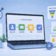 CRM automation workflow illustration showing lead management, email follow-ups, task creation, and sales pipeline tracking